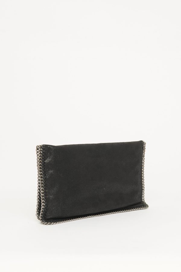 2012 Black Faux Suede Preowned Falabella Clutch Bag For Sale