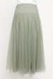 2018 Green Tulle Pleated Preowned Midi Skirt With Velvet Polka Dots For Sale