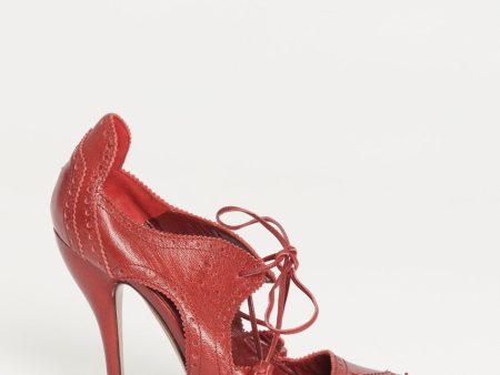 2006 Red Leather Lace Up Preowned Pumps For Cheap