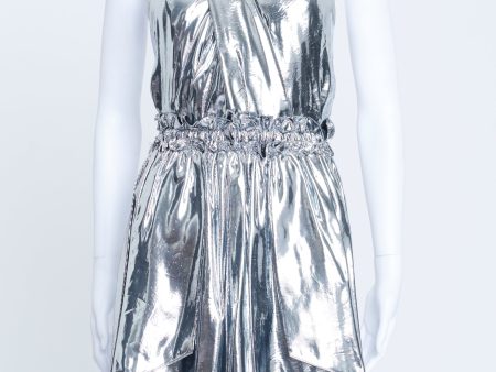 Silver Metallic Silk Blend Kary Mini Dress Fashion