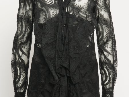 Sheer Ebony Eyelash Lace Preowned Blouse For Sale