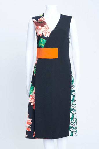 Black And Floral Crepe Panelled Sleeveless Dress Fashion