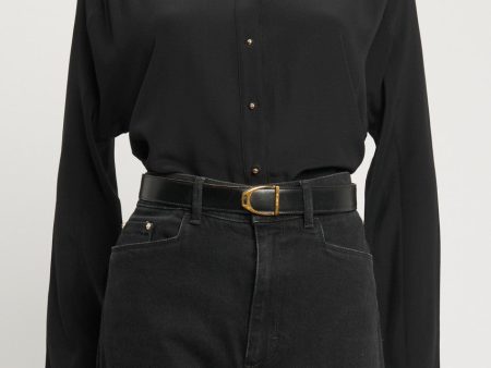 Black Silk Tunic Top with Silver Popper Button Detail Supply