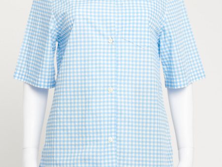 2015 Checkered Blue and White Cotton Preowned Shirt Fashion