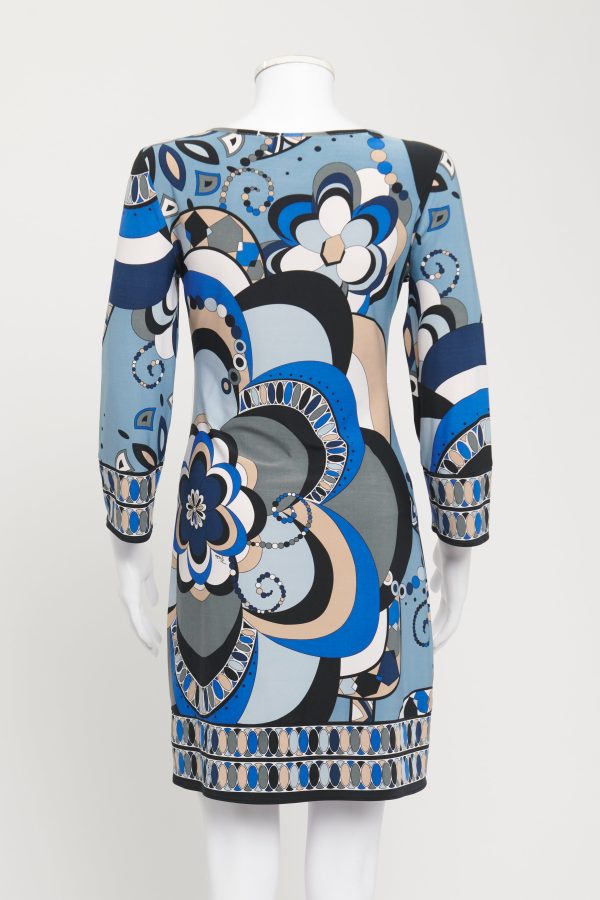 Blue Silk Jersey Preowned Abstract print Mini Dress on Sale