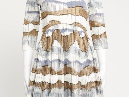 Multicolor Metallic Preowned Tunic Pleated Dress For Discount