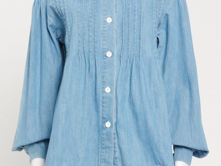 Blue Denim Preowned Ruffled Shirt For Discount