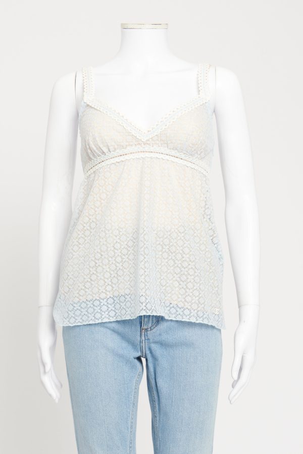 Light Blue Silk Blend Preowned Lace Vest Top Hot on Sale