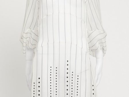 White Silk Striped Embellished Preowned Kaftan Cheap