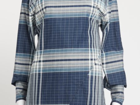 Blue Cotton Asymmetric Check Preowned Shirt Hot on Sale