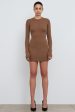 Brown Ribbed Long Sleeve Dress Mini For Discount