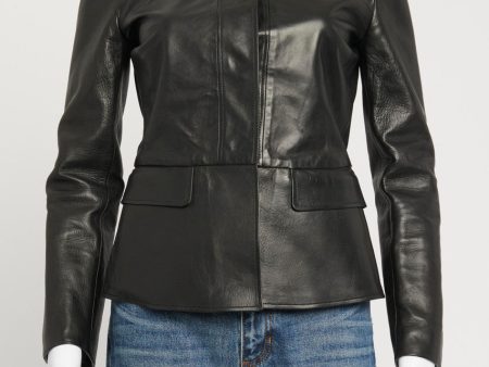 Black Leather Knot-Shoulder Peplum Jacket Online now