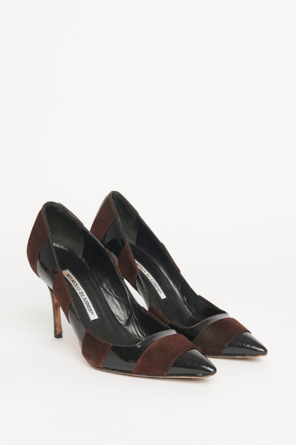 Patent and Suede Pointed Preowned Pumps Discount