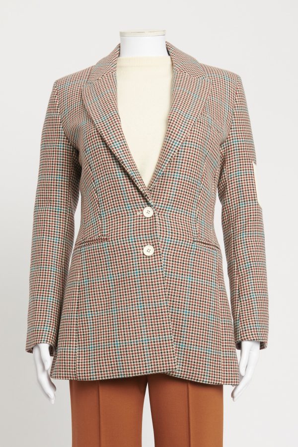 Beige Wool Preowned Houndstooth Single Breasted Blazer Sale