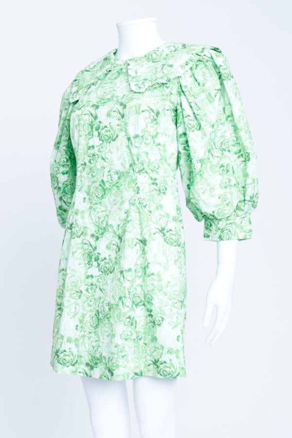 Green Cotton Poplin Floral Mini Dress For Cheap