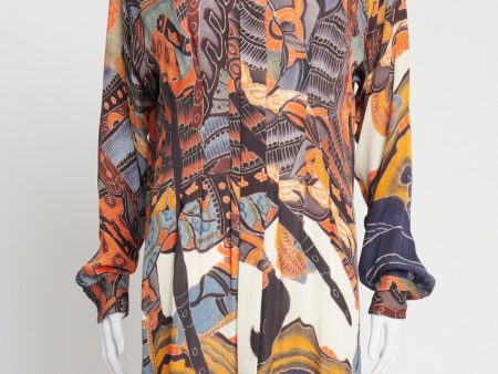 Multi Colour Abstract Print Silk Shirt Dress For Cheap