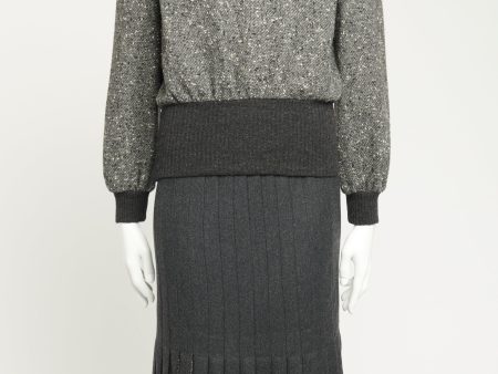 1980 s Grey Wool Blend Preowned Pleated Skirt & Top Set Online now