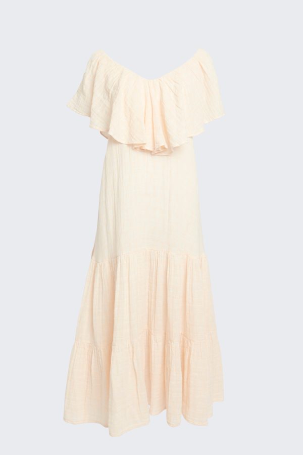 Pale Peach Lily Elisabeth Ruffle Maxi Dress For Sale