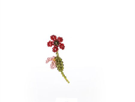 Pink and Red Crystal Flowers Single Earring on Sale