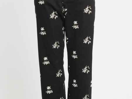 Black Cotton Floral Preowned Trousers For Sale