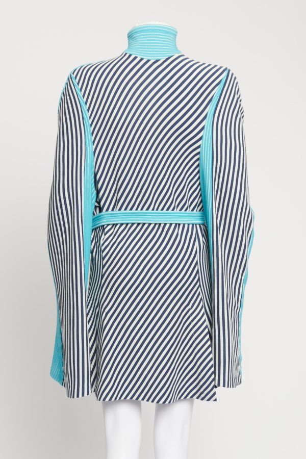 Blue and White Striped Polo Neck Preowned Mini Dress Online now