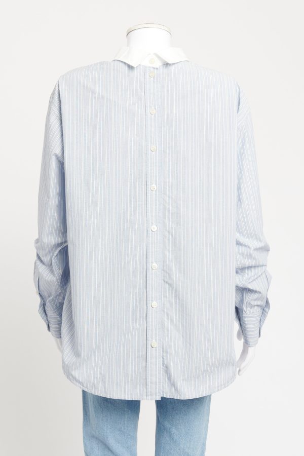 Blue Cotton Preowned Embroidered Shirt For Sale