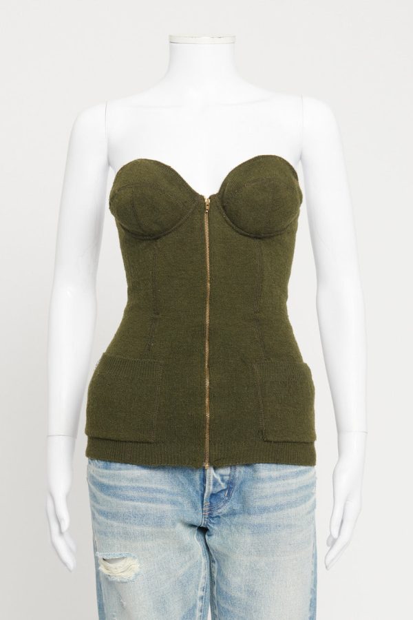 Khaki Wool Strapless Preowned Corset Supply