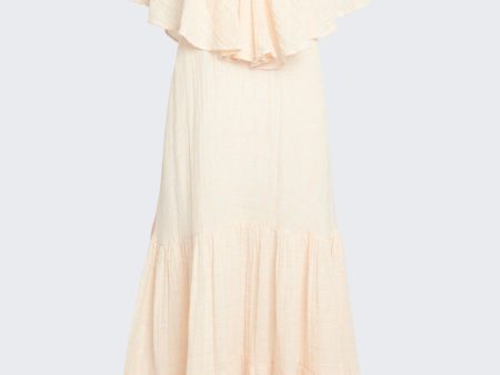 Pale Peach Lily Elisabeth Ruffle Maxi Dress For Sale