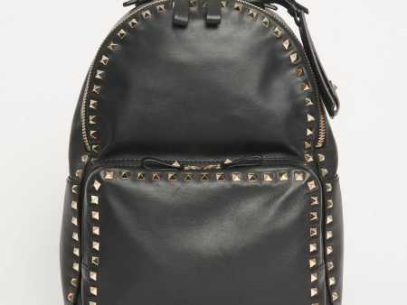 Black Leather Gold Rock Stud Preowned Backpack Cheap