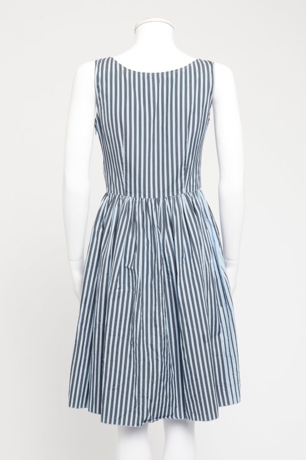 Blue Cotton Preowned Striped Button Up Dress For Sale