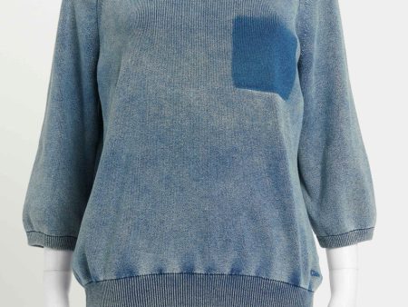 Blue Ribbed Cotton Shadow Pocket Preowned Jumper on Sale