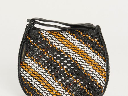 Black, Orange and White Woven Leather Preowned Bag with Wrist Strap Supply