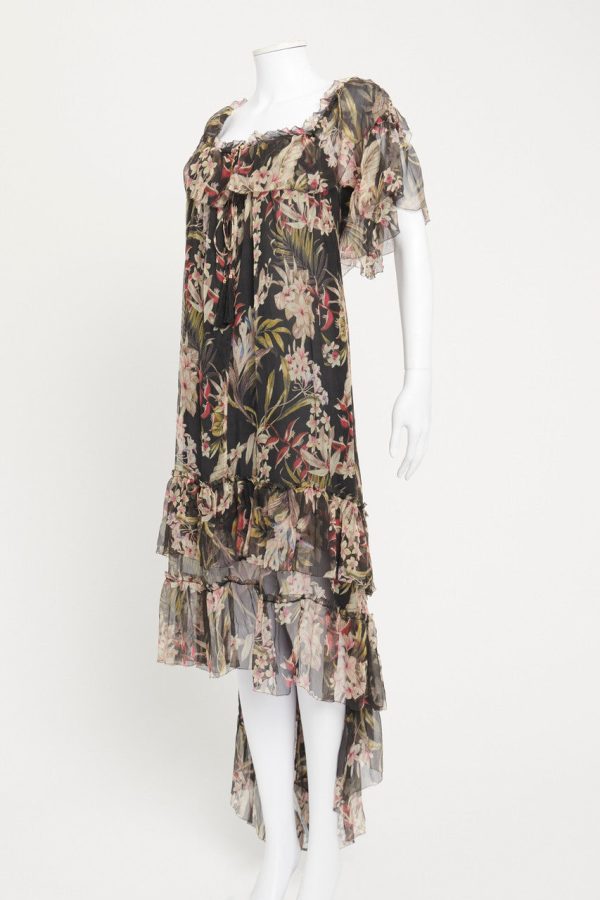 Multicolour Floral Off-The-Shoulder Georgette Preowned Midi Dress Online