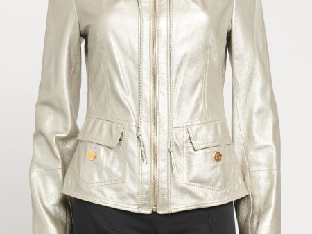 Metallic Preowned Leather Jacket With Rope Detail Discount