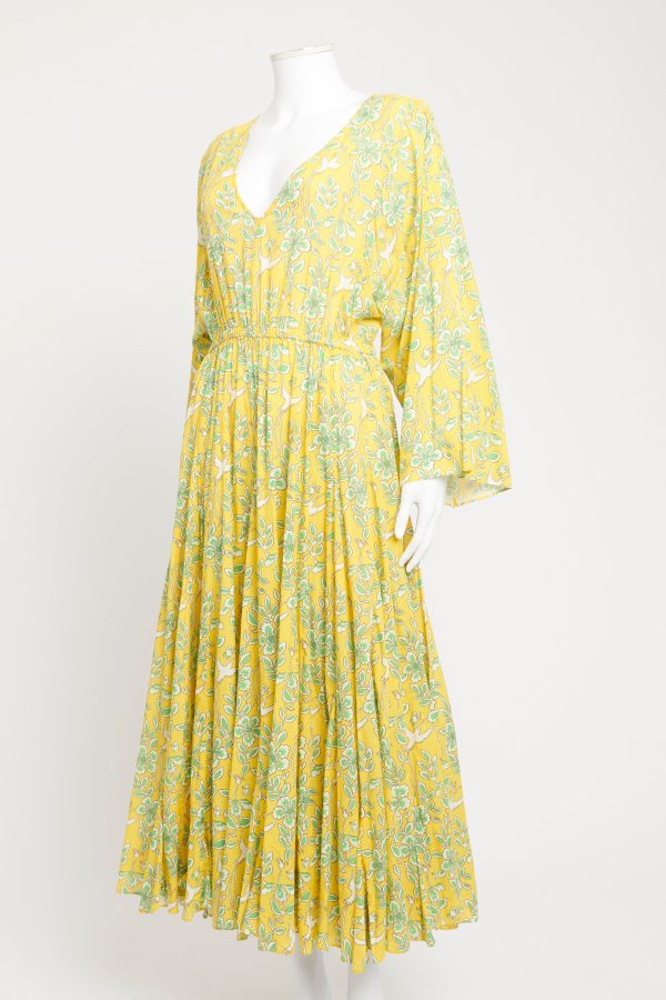 Yellow Cotton Preowned Emily Floral Print Midi Dress Online Sale