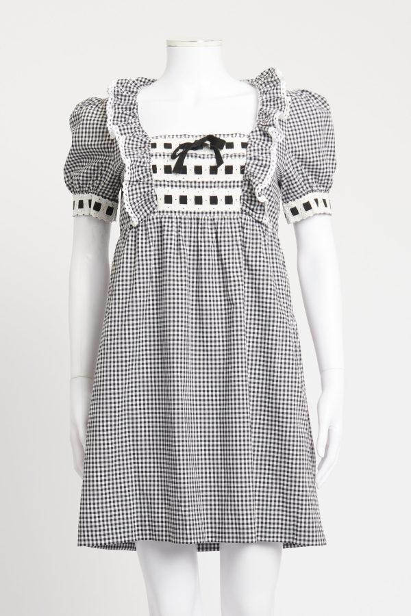 Monochrome Cotton Gingham Preowned Smock Dress Online Hot Sale