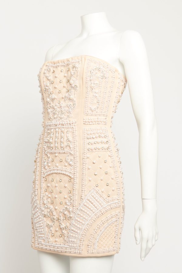 Nude Revival Crystal And Faux Pearl Preowned Dress Cheap