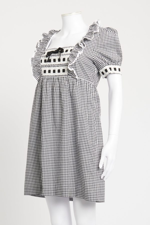 Monochrome Cotton Gingham Preowned Smock Dress Online Hot Sale