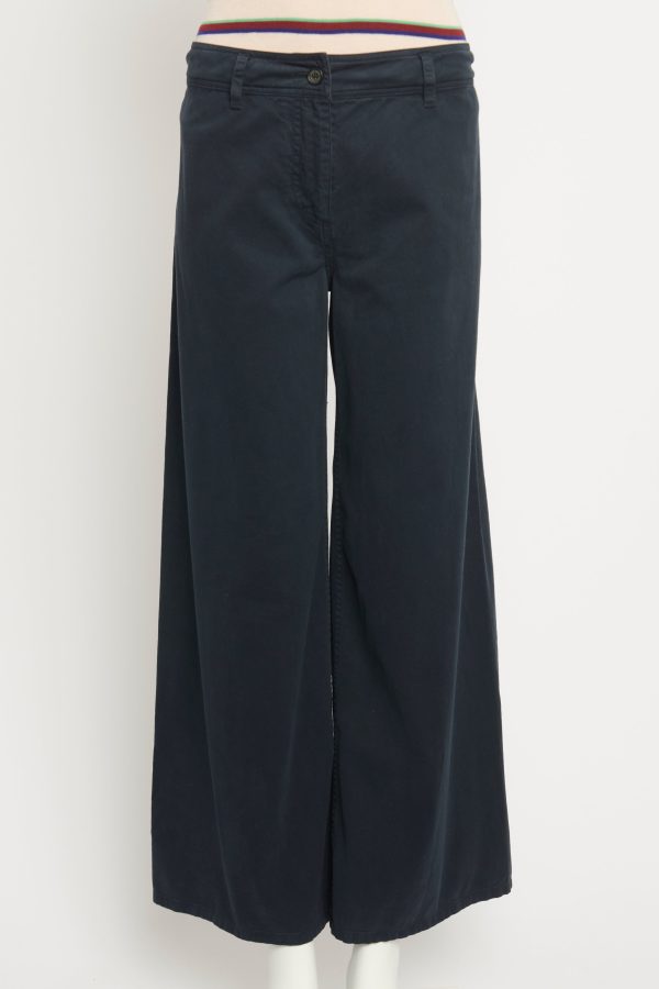 Navy Cotton Blend Preowned Pants For Cheap