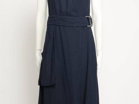 Navy Crepe Belted Preowned Dress on Sale