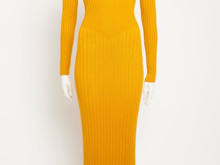 Mustard Silk Ribbed Preowned Dress For Cheap