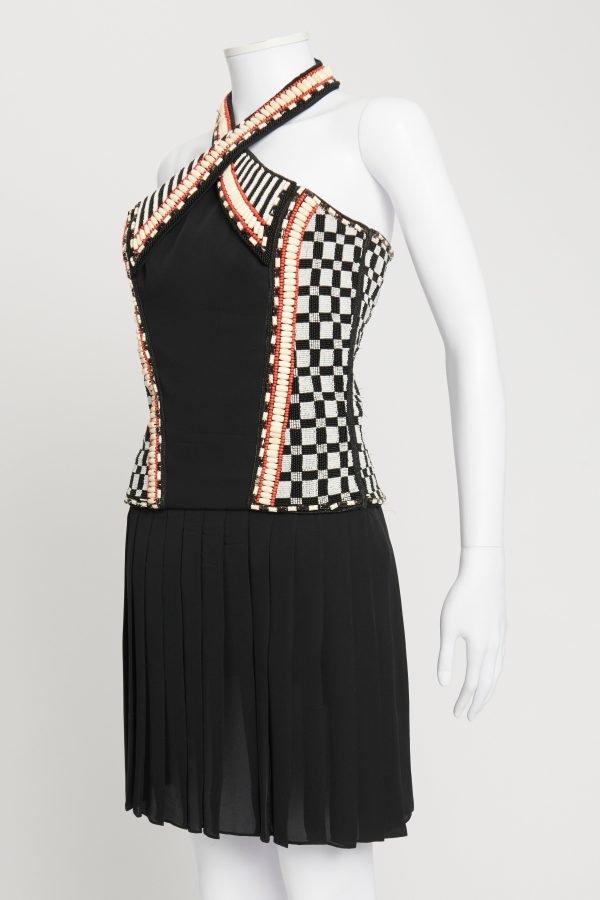 Black Pleated Mini Dress With Ornate Beading And Embellishment Sale