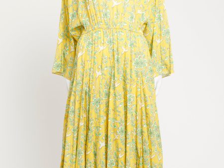 Yellow Cotton Preowned Emily Floral Print Midi Dress Online Sale