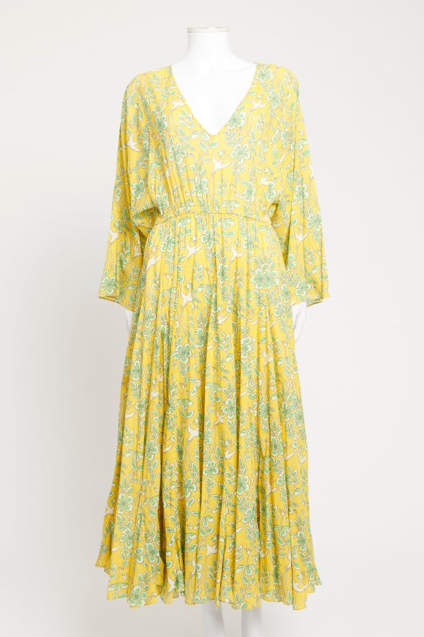 Yellow Cotton Preowned Emily Floral Print Midi Dress Online Sale