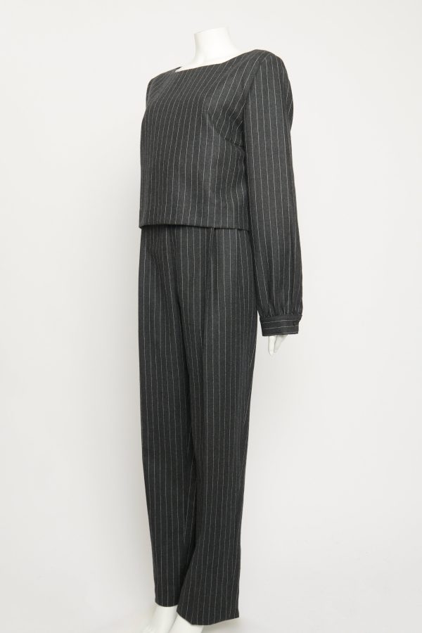 Wool Charcoal Pinstripe Preowned Jumpsuit Online now