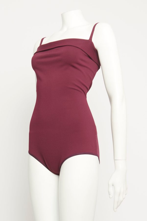 Plum Viscose Blend Preowned Bardot Bodysuit For Cheap