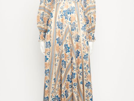 Printed Tan and Navy Preowned Long Dress Supply