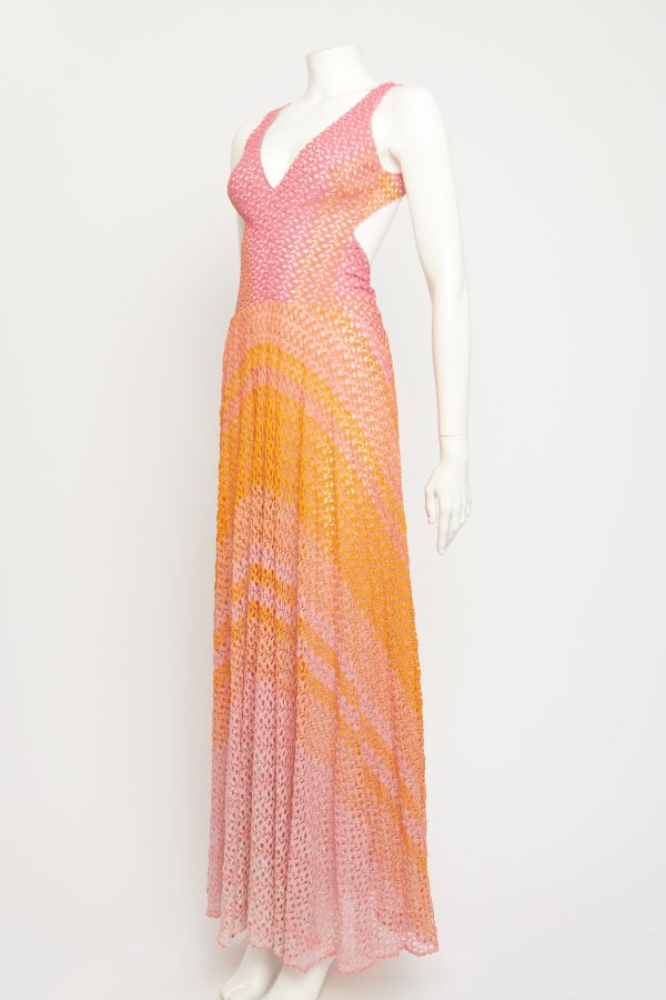 Pink & Orange Rayon Blend Preowned V-Neck Maxi Dress Discount