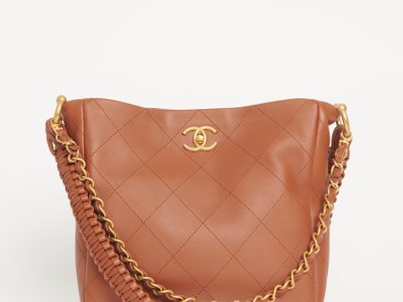 2023 Brown Calfskin Quilted Braided Handle Chain Hobo Sale