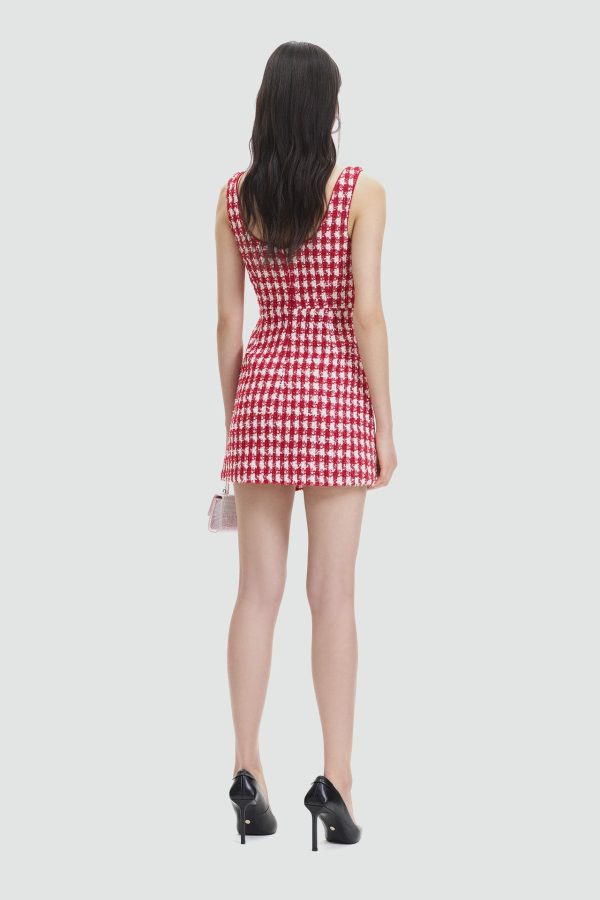 Red Check Boucle Mini Dress Online Hot Sale